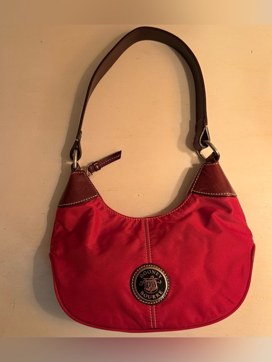 Dooney & Bourke Handbags - Dooney & Bourke Red Shoulder Bag with Brown Leather Accents
